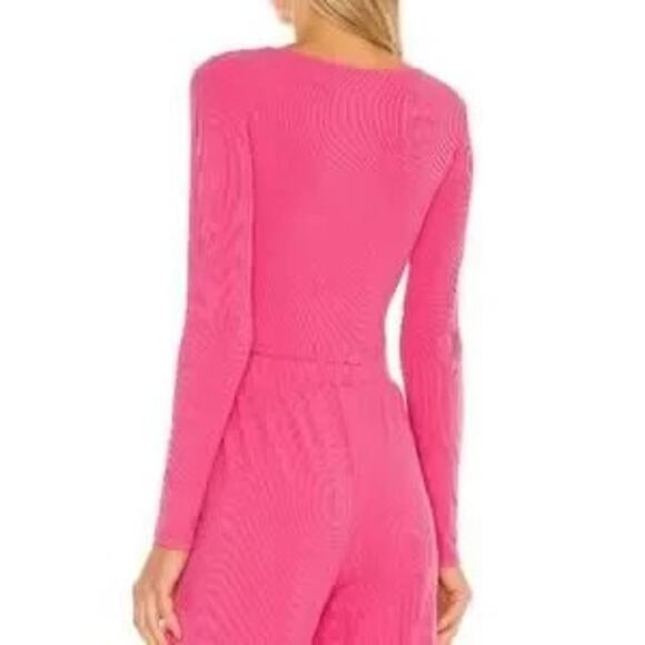 L*Space NWT Gia V-Neck Wrap Front Long Sleeve Crop Top Pink XS, S & M MSRP $99 - Picture 2 of 5